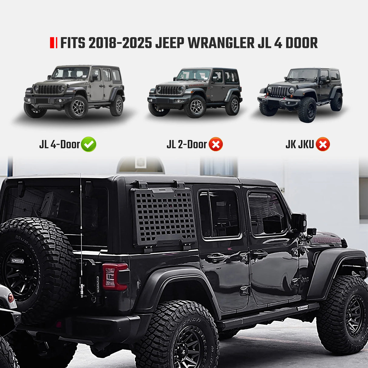 Rear Window Molle Panel System for 2018-2024 Jeep Wrangler JL 4Doors - Modular Storage and Protective Decoration - V.I.P Digital Presence