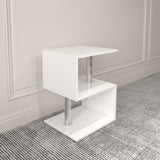 3-layer S-shaped coffee table, high gloss side table with open storage rack and USB power supply, white LED coffee table - V.I.P Digital Presence