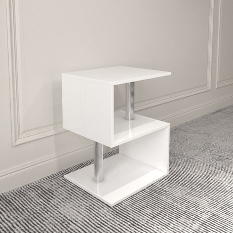 3-layer S-shaped coffee table, high gloss side table with open storage rack and USB power supply, white LED coffee table - V.I.P Digital Presence