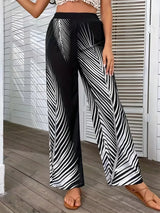Fashionable and elegant striped leaf positioning printed wide leg pants for women - V.I.P Digital Presence