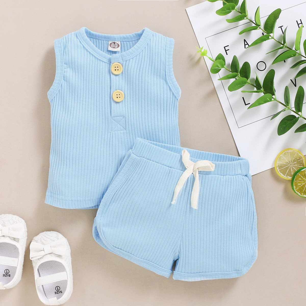 Baby Clothes Set Toddler Boys Girls Solid Sleeveless Button Vest Tops+shorts Outfits Set roupa bebes menina newborn clothes - V.I.P Digital Presence