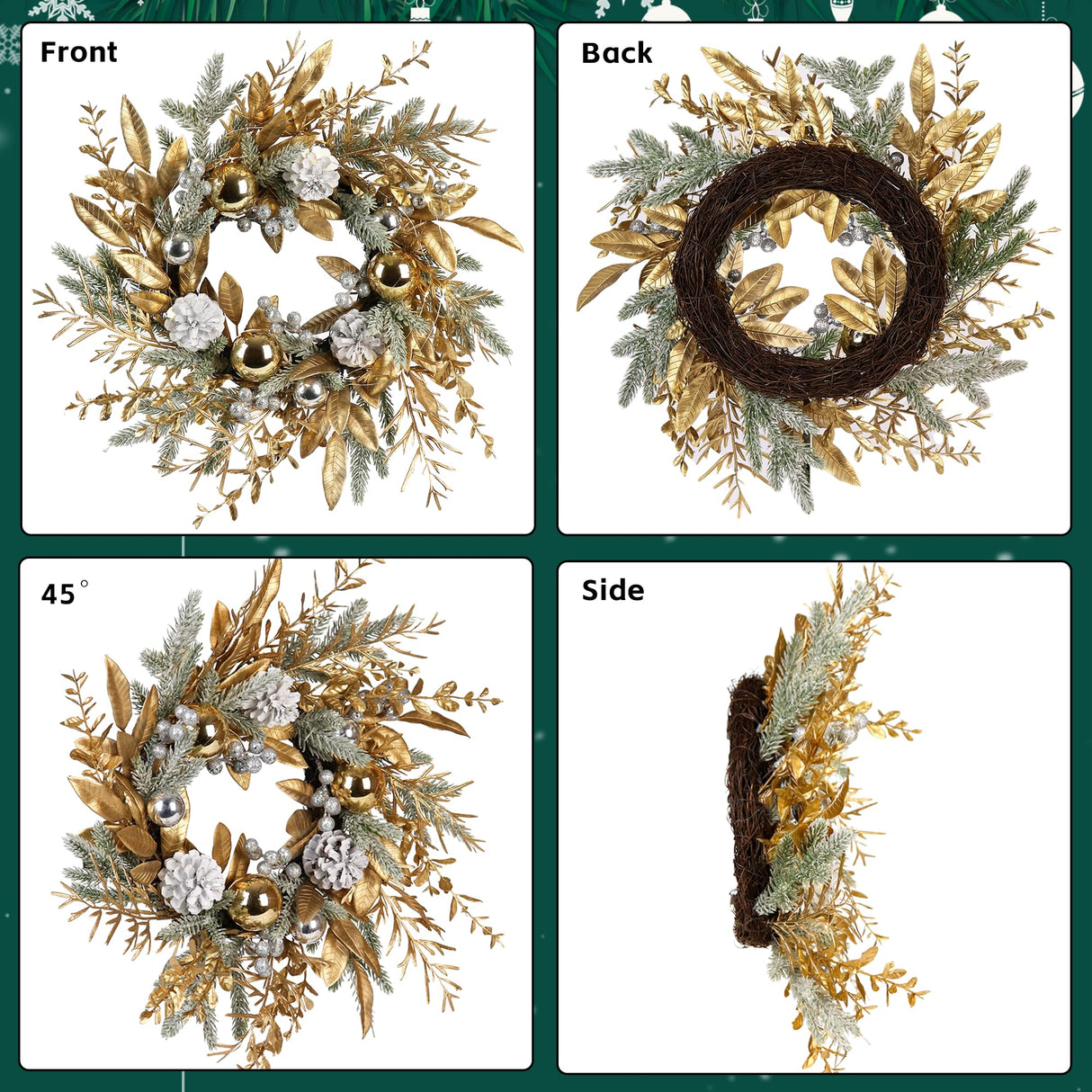 Christmas Wreath 20 Inch Christmas Door Decorations Wreath with Warm Lights - V.I.P Digital Presence