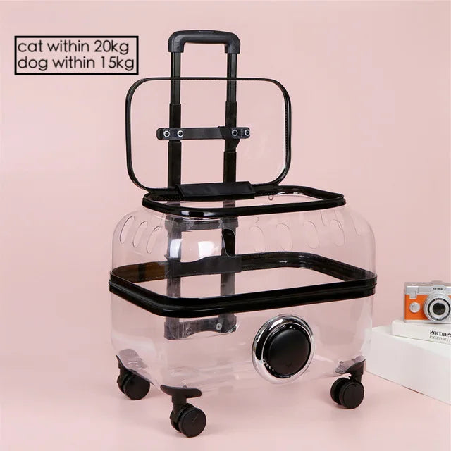 Rolling Pet Travel Trolley with Wheel, Transparent Capsule, Pink, Green, Puppies, Dogs, Cat Carriers Bag, 5-20Kg - V.I.P Digital Presence
