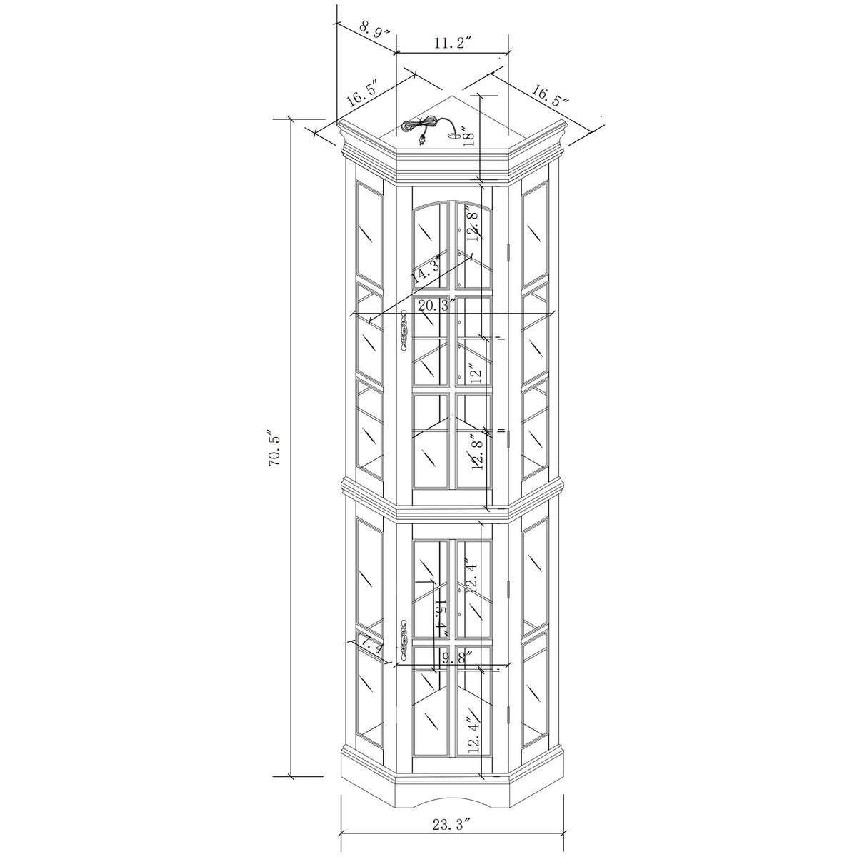 Corner Curio Cabinet with 5 Shelves and Lighting System, Walnut(E26 light bulb not included) - V.I.P Digital Presence