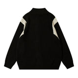 Color Block Zipper Cardigan Sweater Men's Autumn Street Style Stand Collar Long Sleeve Loose Knitwear - V.I.P Digital Presence