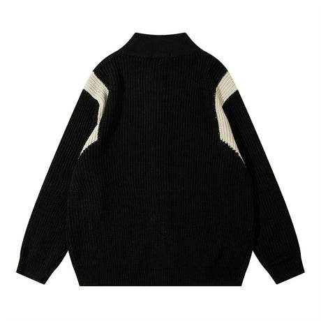 Color Block Zipper Cardigan Sweater Men's Autumn Street Style Stand Collar Long Sleeve Loose Knitwear - V.I.P Digital Presence