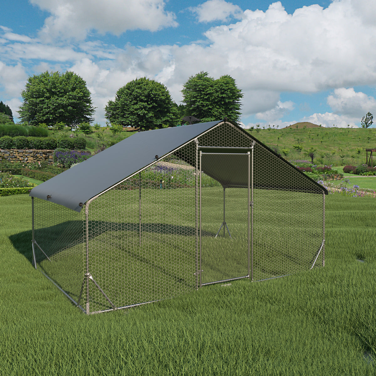 Metal chicken cage, three support steel wire impregnated mesh cage, Oxford cloth silver plated waterproof and UV resistant - V.I.P Digital Presence