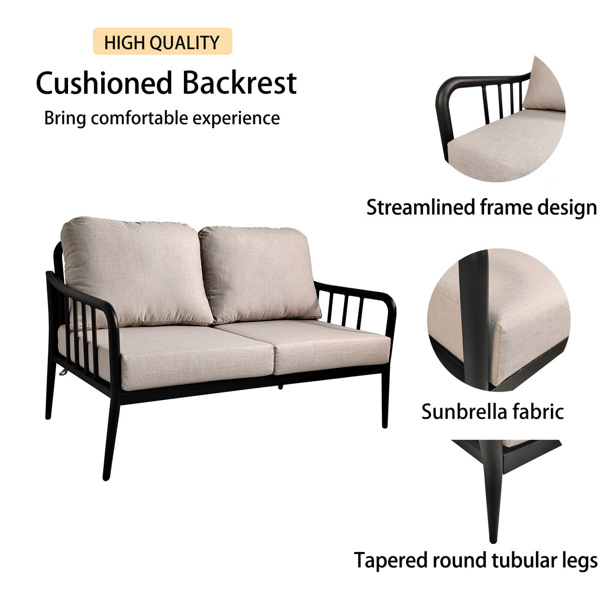 5PC Outdoor Aluminum Patio Furniture Modern Chat Sofa Conversation Set - V.I.P Digital Presence