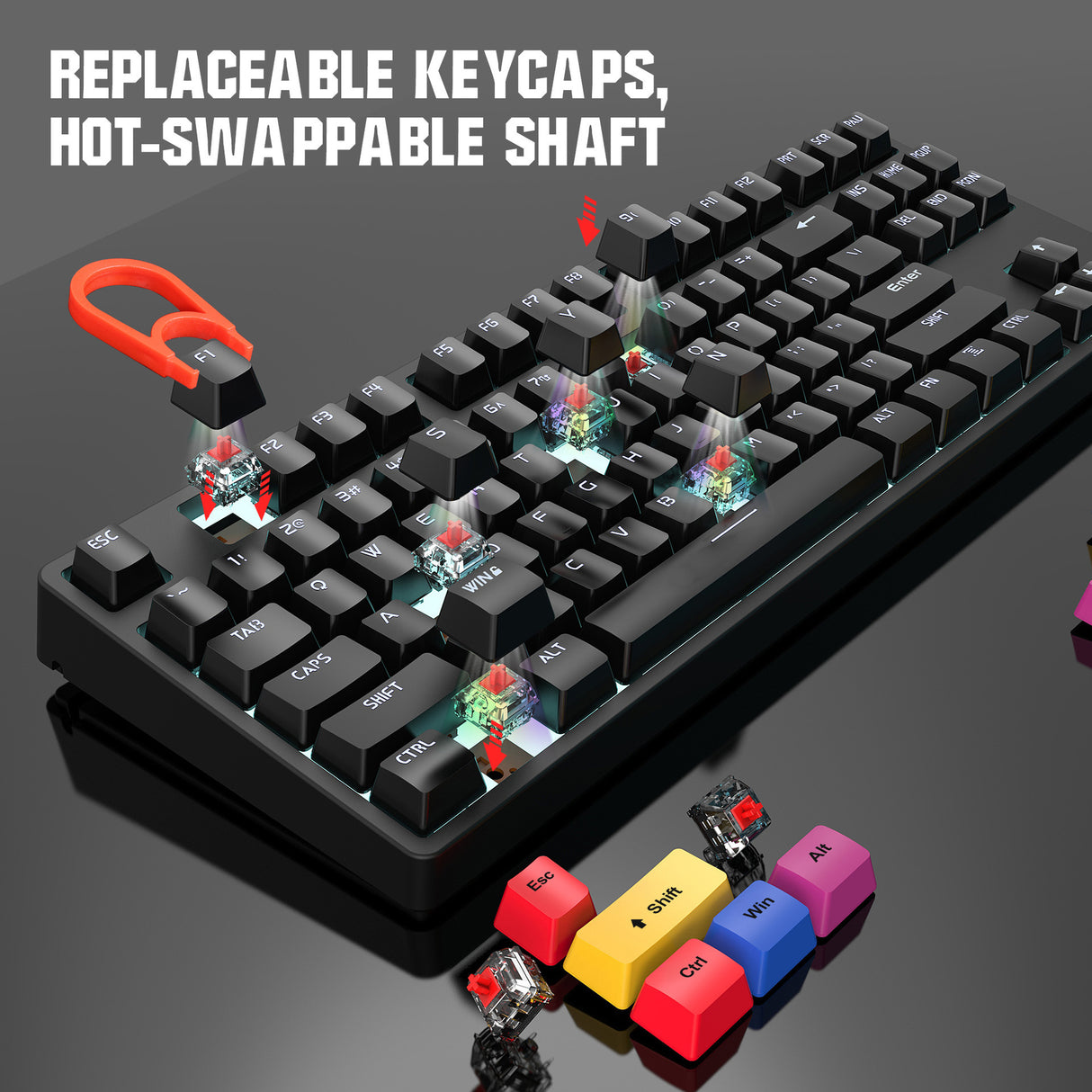 87 key wired mechanical gaming keyboard with red axis for esports and office use, with over 20 types of white light insertable shafts - V.I.P Digital Presence
