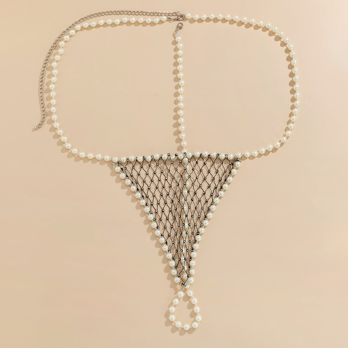 Women's sexy and simple imitation pearl woven chest chain set, new creative fishing net waist chain - V.I.P Digital Presence