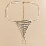 Women's sexy and simple imitation pearl woven chest chain set, new creative fishing net waist chain - V.I.P Digital Presence