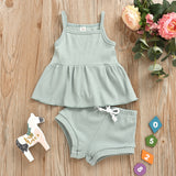 Baby Summer Clothing Newborn Baby Girls Casual Sleeveless Solid organic cotton Tops + Shorts 2pcs Clothes Set 1-3Years - V.I.P Digital Presence