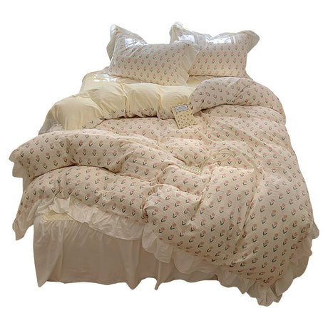 Skin friendly French romantic lace washed cotton printed bed bedding skirt four piece set of bed sheets bedsheet - V.I.P Digital Presence