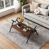 Rectangle Coffee Table with Tempered Glass top and Black Metal Legs, Modern Table for Living Room , Transparent Glass - V.I.P Digital Presence