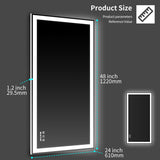 48x24 inch LED bathroom makeup mirror wall mounted adjustable light anti fog touch switch with memory intelligent large bathroom