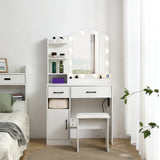 Vanity desk set including table with large lighted mirror 3 color lighting modes adjustable brightness white color