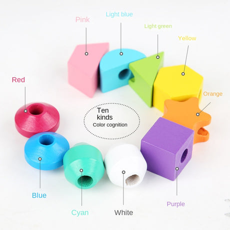 Wooden children's puzzle bead toys with five sets of column colors, sensory enlightenment, shape perception, and building block toys - V.I.P Digital Presence