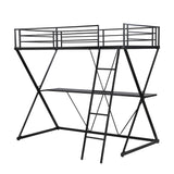 Twin Size Loft Bed with Desk Ladder and Full-Length Guardrails  X-Shaped Frame Black