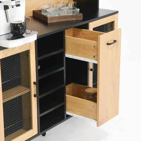 59 "H buffet side cabinet with storage door and power outlet, coffee bar cabinet with wine rack, black and natural colors - V.I.P Digital Presence
