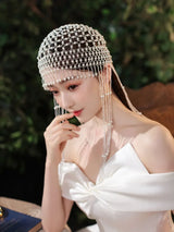 Handmade hollowed out headpiece performance pearl tassel hat - V.I.P Digital Presence