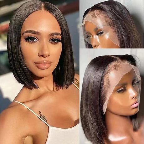 European and American wigs in various colors, short straight hair, split bob, bob, high temperature, silk, synthetic fiber, front lace headband - V.I.P Digital Presence