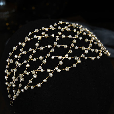 Mesh minimalist pearl hollow headwear - V.I.P Digital Presence