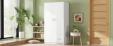Wooden Wardrobe with Double Doors, Armoire with Hanging Rod, 5 Fixed Shelves, One Storage Drawer,White - V.I.P Digital Presence