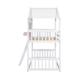 Twin over Twin House Bunk Bed with Roof , Window, Window Box, Door , with Safety Guardrails and Ladder, Pink/White - V.I.P Digital Presence
