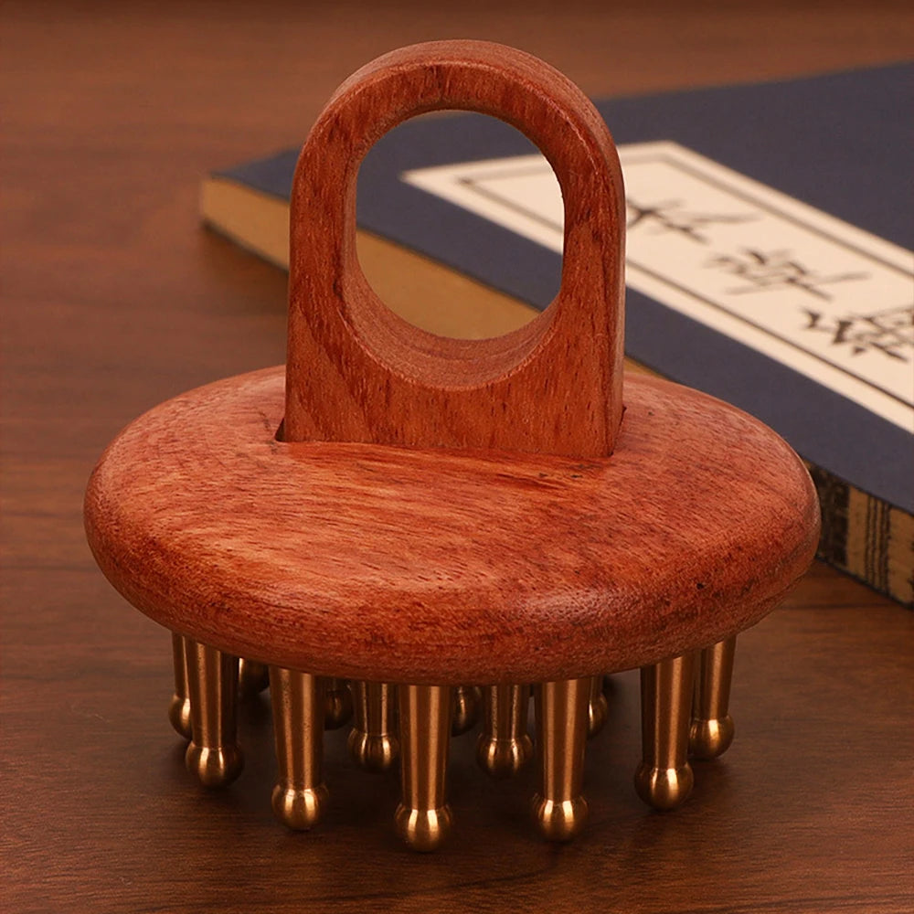 Copper Wood Head Meridian Massage Comb Gua Sha Massage Tool Body Wood Therapy Scalp Massage - V.I.P Digital Presence