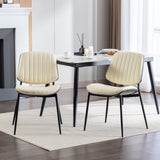 2-piece retro linen chair set with curved wooden backrest, cushioned seat, adjustable metal legs, (Beige PU) - V.I.P Digital Presence