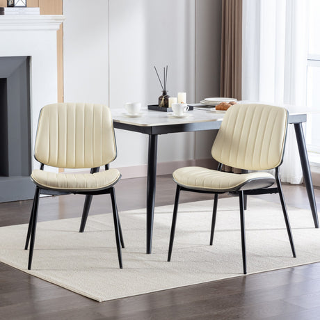 2-piece retro linen chair set with curved wooden backrest, cushioned seat, adjustable metal legs, (Beige PU) - V.I.P Digital Presence