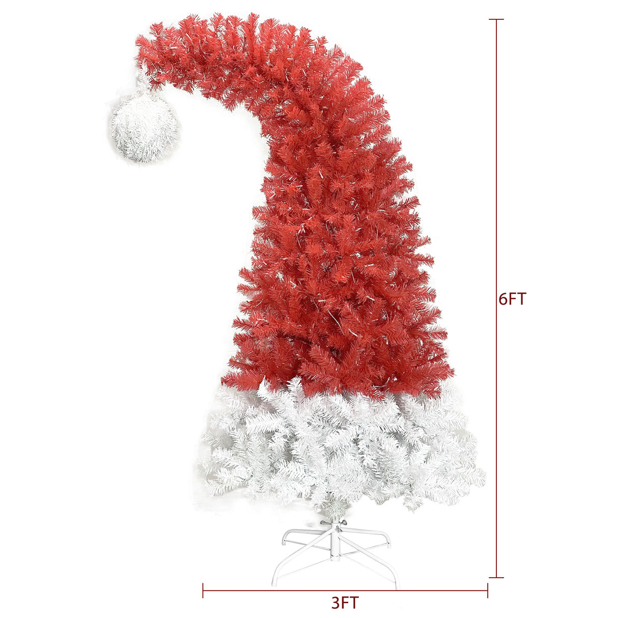 6FT hinge fir artificial fir curved top Christmas tree, bendable, 1250 lush branch hints, 300 LED Christmas lights - V.I.P Digital Presence