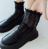 1 pair of socks for women summer thin black middle tube socks Japanese lace ballet style socks mesh breathable pile socks - V.I.P Digital Presence