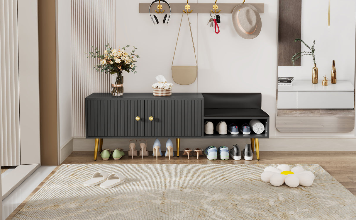 Modern Shoe Storage Bench with Hidden Storage and Upholstered Cushions for Bedside, Living Room and Entryway (Gray) - V.I.P Digital Presence