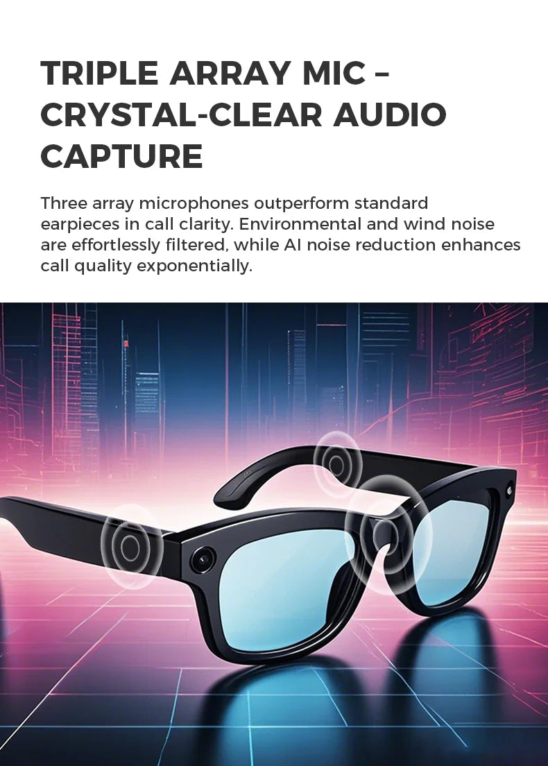 Bluetooth AI shooting glasses Bluetooth call voice assistant real-time translation 5-megapixel shooting stabilization - V.I.P Digital Presence