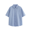 Patch striped casual loose silhouette short sleeved shirt for men - V.I.P Digital Presence