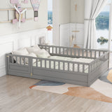 Full size floor bed, children's floor bed frame, Montessori wood floor bed, support Flat noodles gray - V.I.P Digital Presence