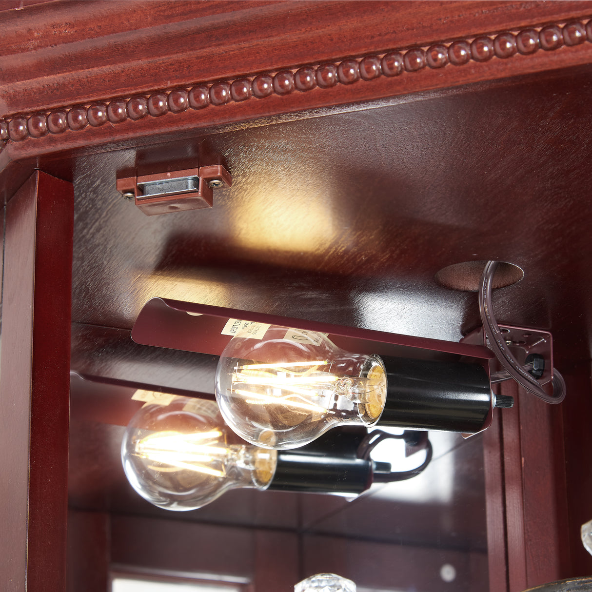 Corner Curio cabinet with lights, adjustable tempered glass frame, display cabinet, cherry color (excluding E26 light bulbs) - V.I.P Digital Presence
