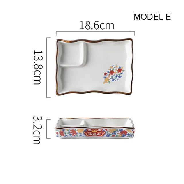 Dumpling plate sushi plate round square plate with soy sauce and vinegar partitioned snack plate ceramic plate for home use - V.I.P Digital Presence
