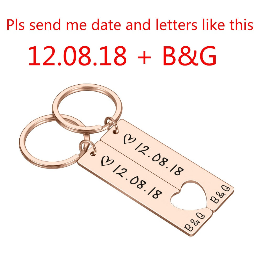 Personalized Heart Keychain Set  Engraved King Date and Name Love Keyring Gift for Couples Girlfriend Boyfriends Key Chain Rings - V.I.P Digital Presence