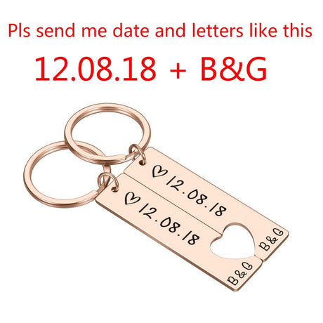 Personalized Heart Keychain Set  Engraved King Date and Name Love Keyring Gift for Couples Girlfriend Boyfriends Key Chain Rings - V.I.P Digital Presence