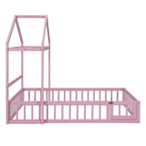 Wooden Full Size Children's Bed with Detachable Headboard and Integrated Clothes Drying Rack, Pink - V.I.P Digital Presence