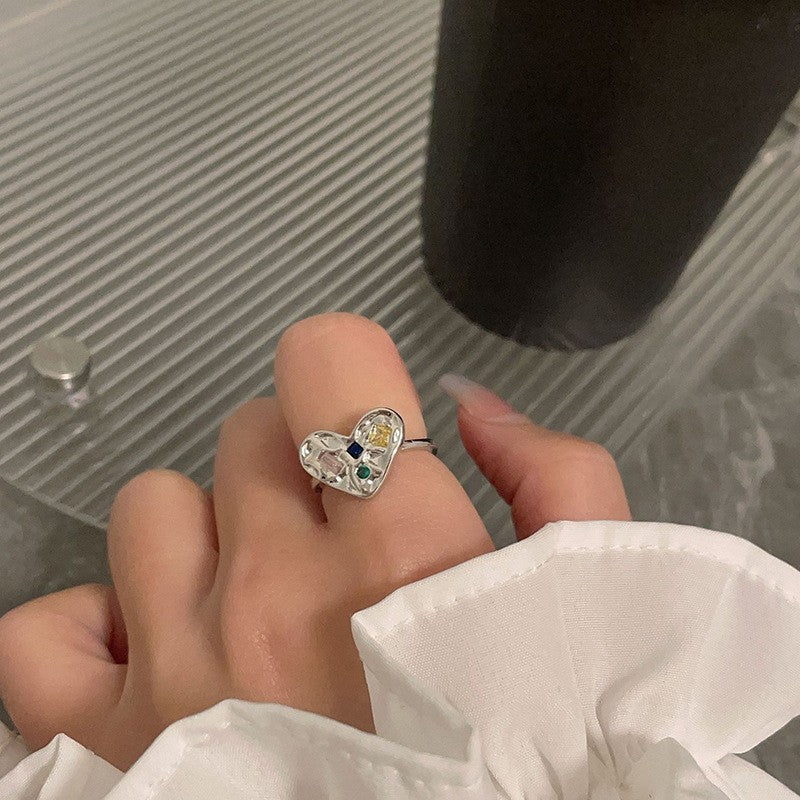 Dopamine love colored zircon diamond ring female niche index finger high-end fashion personality open ring - V.I.P Digital Presence