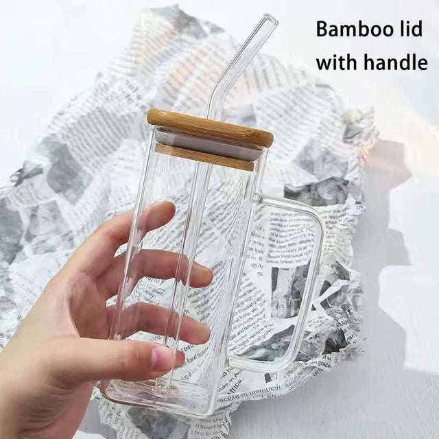 Shaped glass water cup with lid transparent and simple flat bottom heated cup - V.I.P Digital Presence
