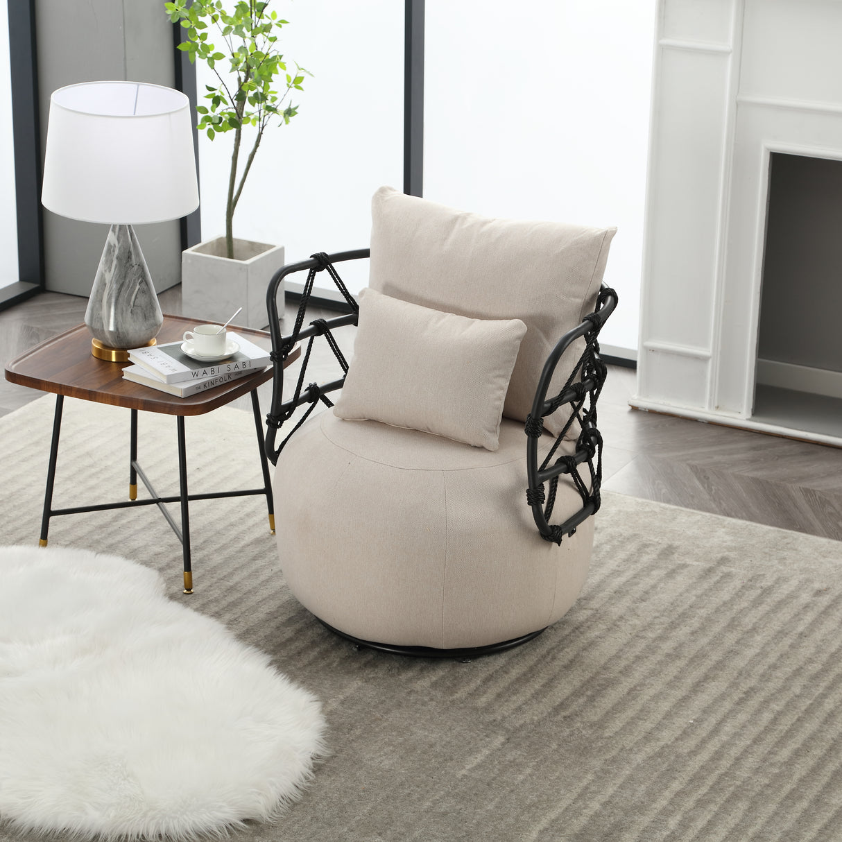 COOLMORE Upholstered Tufted Living Room Chair Textured Linen Fabric Accent Chair with Metal Stand - V.I.P Digital Presence