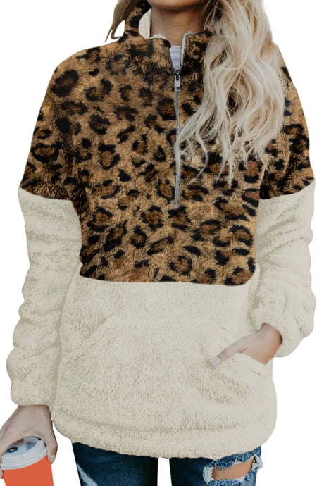 Color Block Half Zip Long Sleeve Fuzzy Sweatshirt - V.I.P Digital Presence