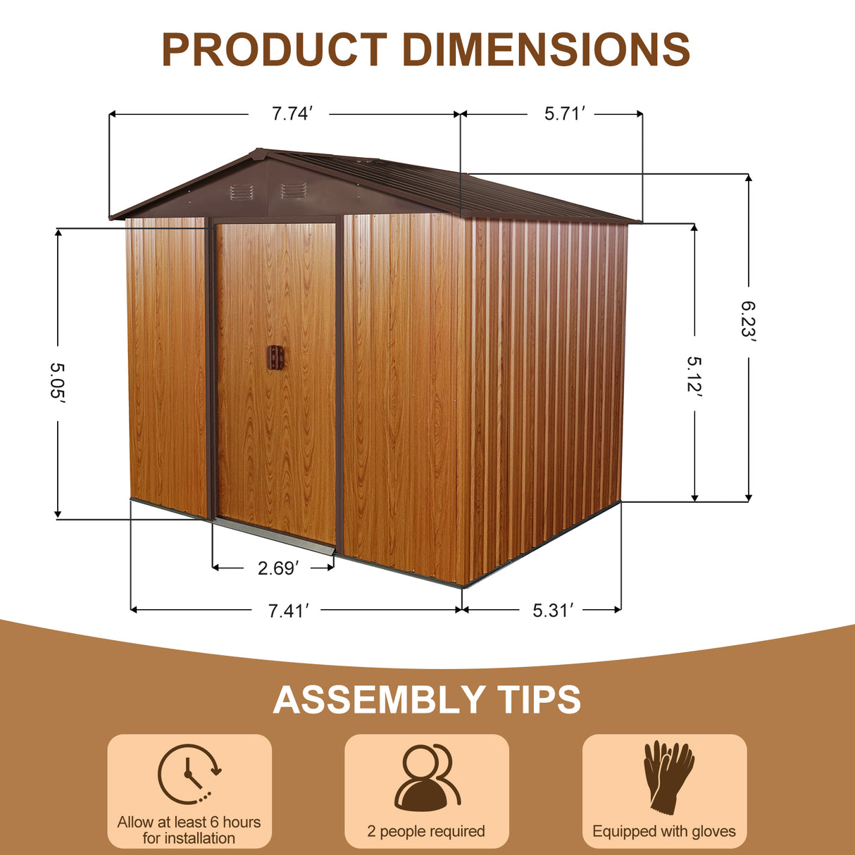 8ft x 6ft Outdoor Metal Storage Shed with Floor Base Coffee(W540S00014) - V.I.P Digital Presence