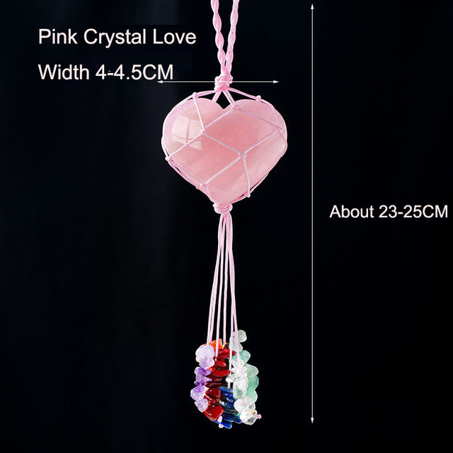 Pink Crystal Love Pendant Pink Crystal Original Stone Heart shaped Peach Heart Colorful Crushed Stone Tassel Pendant - V.I.P Digital Presence