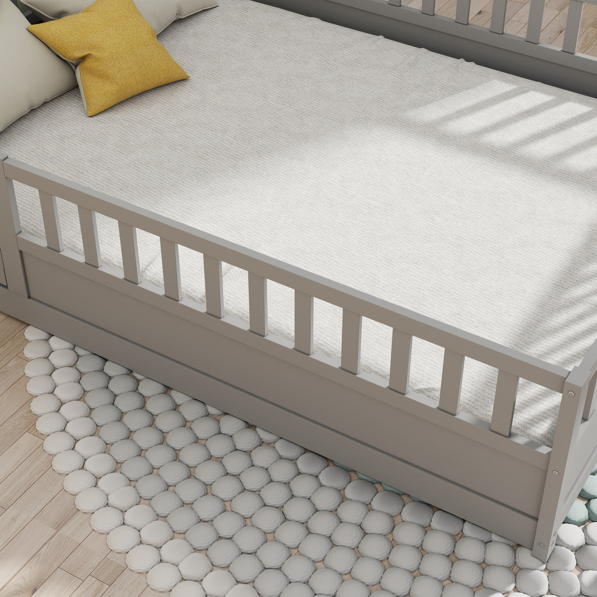 Full size floor bed, children's floor bed frame, Montessori wood floor bed, support Flat noodles gray - V.I.P Digital Presence