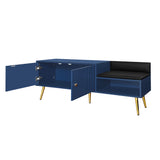 Modern Shoe Storage Bench with Hidden Storage and Upholstered Cushions for Bedside, Living Room and Entryway (Navy) - V.I.P Digital Presence